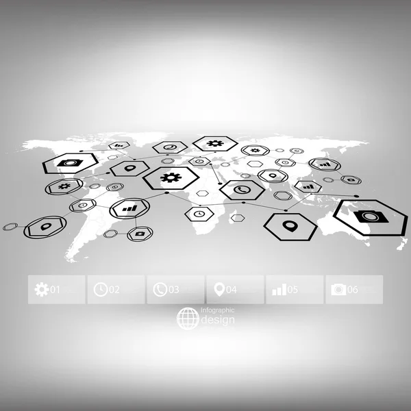 Perspektif, iş tasarımı için Infographic vektör şablon içinde beyaz Dünya Haritası — Stok Vektör