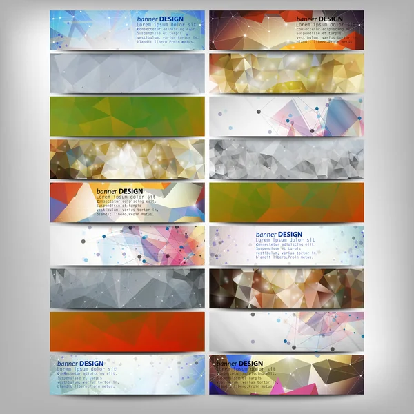Grandes banderas abstractas de colores. Plantillas vectoriales de diseño triangular conceptual . — Vector de stock