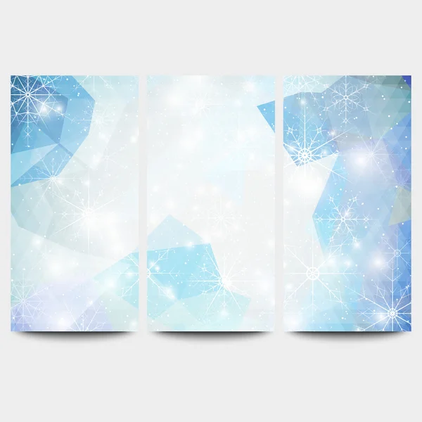 Winter achtergronden instellen met sneeuwvlokken. Abstract winter ontwerp en website sjablonen, abstract patroon vector — Stockvector