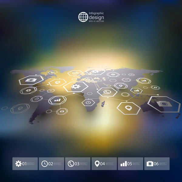 Mapa del mundo en perspectiva, plantilla vectorial infográfica borrosa para el diseño empresarial — Archivo Imágenes Vectoriales