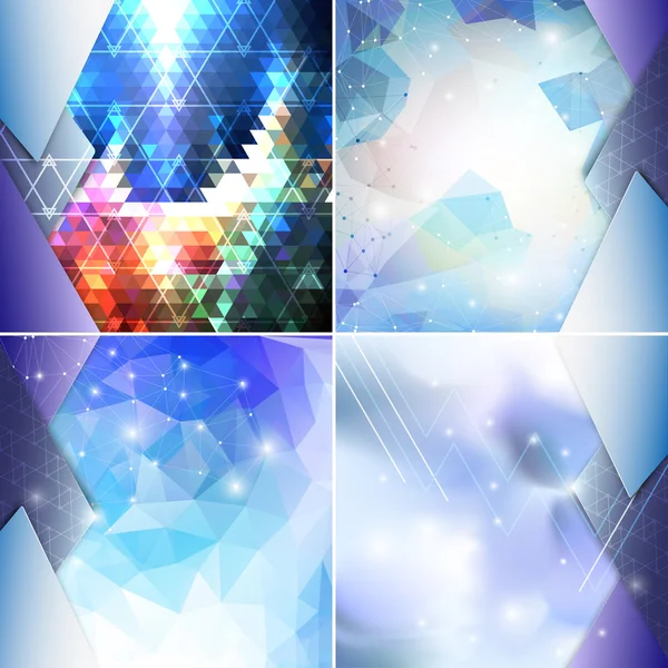 Conjunto de fundos azul abstrato, ilustração vetorial de design triangular — Vetor de Stock