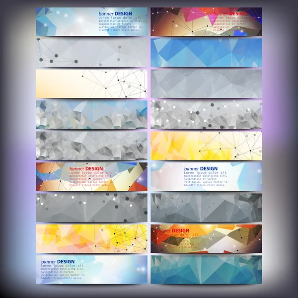 Grote gekleurde abstract banners set. Conceptuele driehoek vector ontwerpsjablonen. — Stockvector