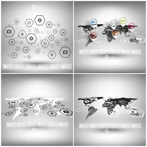世界地図の視点で、ビジネス設計上のインフォ グラフィック ベクトル テンプレート セット — ストックベクタ
