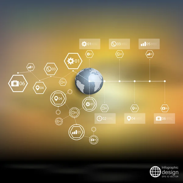 Mundo globo, modelo de vetor infográfico borrado para design de negócios — Vetor de Stock