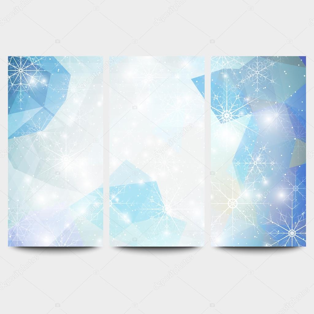 Winter backgrounds set with snowflakes. Abstract winter design and website templates, abstract pattern vector