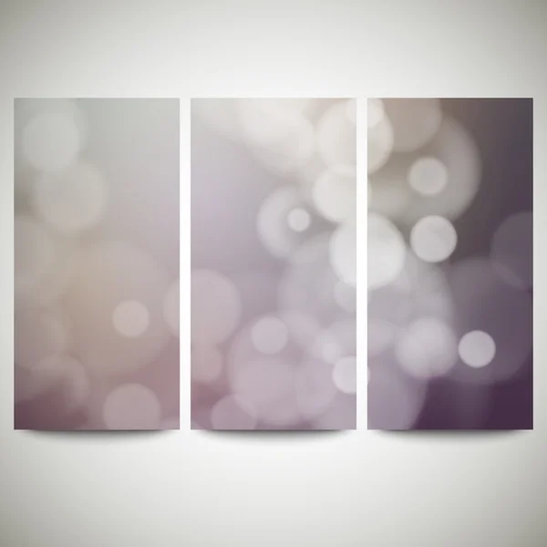 Blurry backgrounds set with bokeh effect. Abstract banners set, template vector — Stock Vector