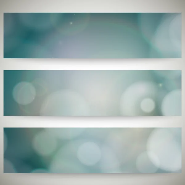 Blurry backgrounds set with bokeh effect. Abstract banners set, template vector — Stock Vector