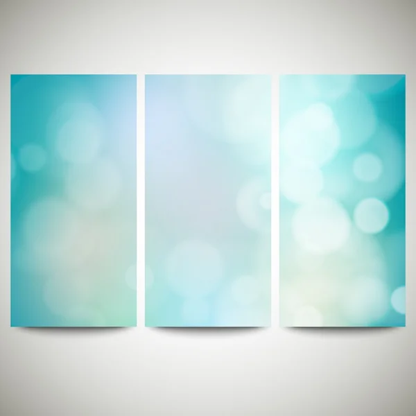 Blurry backgrounds set with bokeh effect. Abstract banners set, template vector — Stock Vector