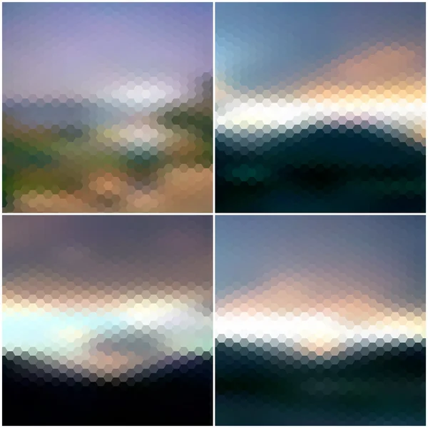 Blurred sunset hexagonal backgrounds set, sunrise wallpaper vector — Stock Vector