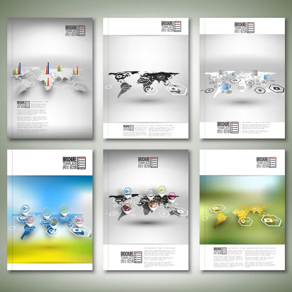 Conjunto de mapas mundiales en perspectiva, vectores infográficos borrosos. Folleto, folleto o informe para empresas, plantillas vector — Archivo Imágenes Vectoriales