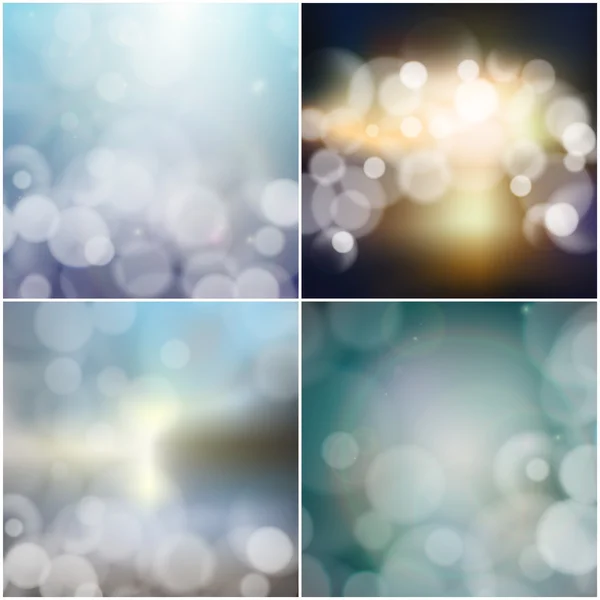 Big set of blurry backgrounds with bokeh effect. Abstract vector illustration — Stock Vector