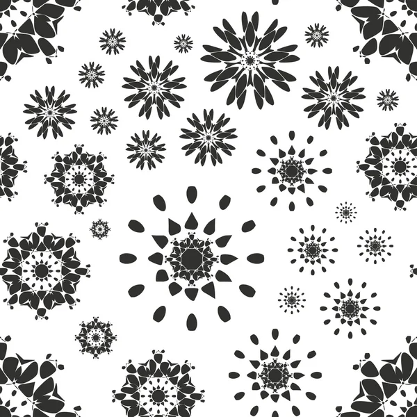 Χωρίς ραφή πρότυπο με αφηρημένες λουλούδια. Επαναλαμβανόμενο σύγχρονο κομψό γεωμετρικό υπόβαθρο. Απλό μαύρο μονόχρωμη διάνυσμα υφή — Διανυσματικό Αρχείο