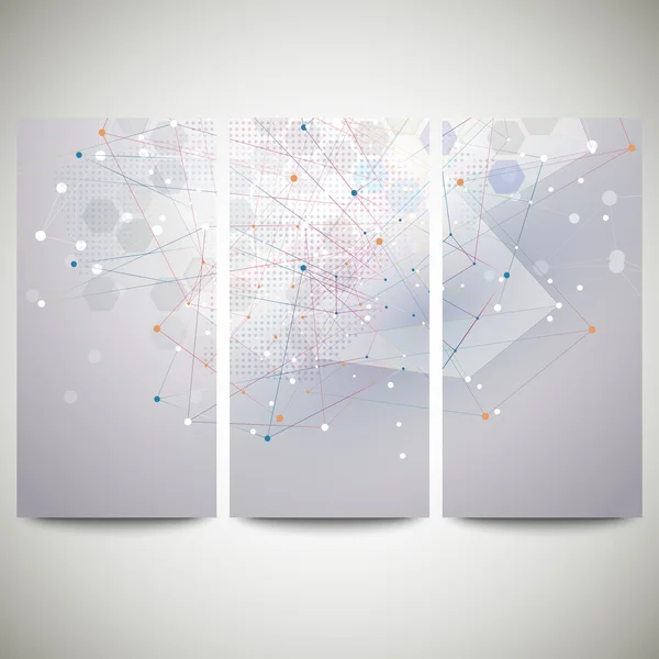 Abstracte folders set, moleculaire vector ontwerp. Molecuul structuur, blauwe achtergrond voor communicatie, wetenschap illustratie — Stockvector