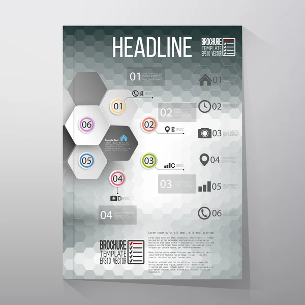 Infografía hexagonal abstracta. Folleto, folleto o informe para el negocio, vector de plantilla — Vector de stock
