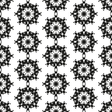 Soyut çiçek ile Seamless modeli. Modern şık geometrik arka plan yinelenen. Basit siyah tek renkli vektör doku