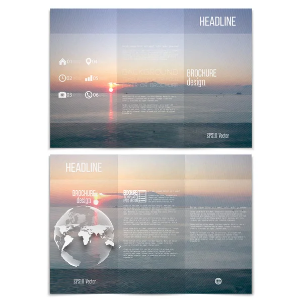 Gerçekçi deniz manzara. Broşür, üç katlı broşür veya broşür iş için. Modern modern tasarım vektör şablonları her iki tarafta