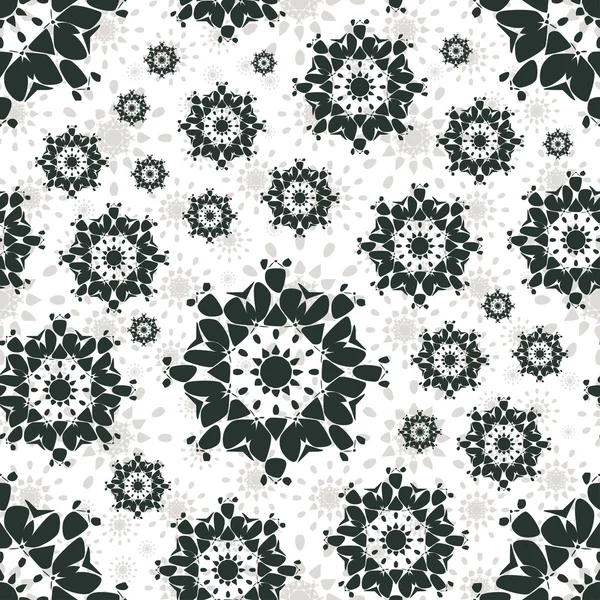 Naadloze patroon met abstracte bloemen. Herhalende moderne stijlvolle geometrische achtergrond. Eenvoudige zwarte monochroom vector textuur — Stockvector