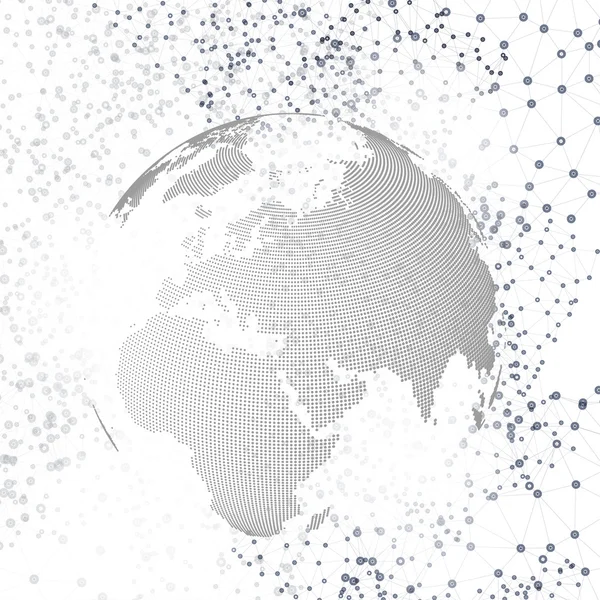 Ilustracji struktury cząsteczki świata glob, białe tło dla komunikacji — Wektor stockowy