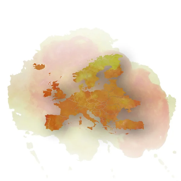 Europa kartelement, abstrakt hand dras akvarell bakgrunden, stor sammansättning för din design, vektor illustration — Stock vektor