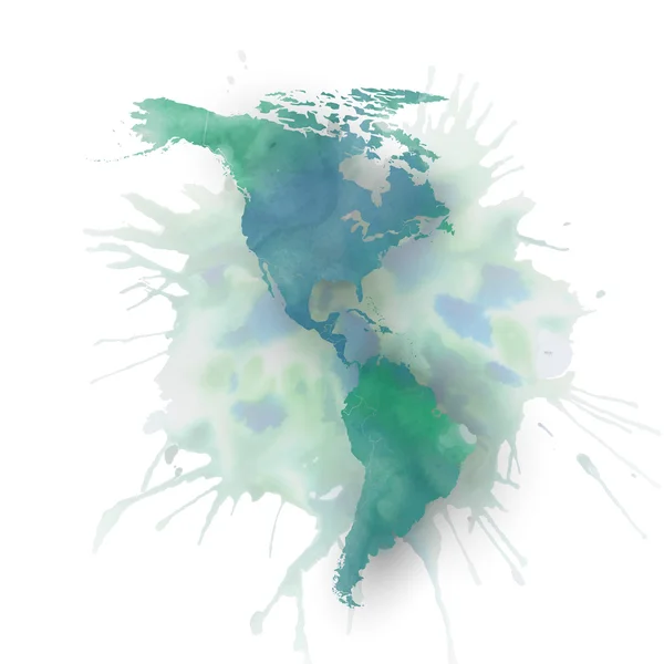 Elemento de mapa de América del Norte y del Sur, fondo de acuarela dibujado a mano abstracto, gran composición para su diseño, ilustración vectorial — Vector de stock