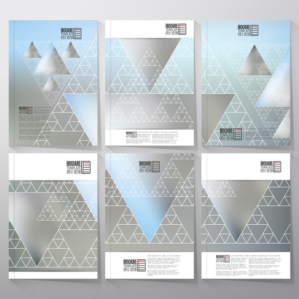 Triangular pattern with the reflection of environment on blurred background, minimalistic geometric triangle fractal. Brochure, flyer or report for vector business templates