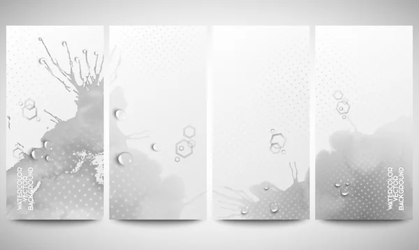 Abstracte hand getekend aquarel grijze achtergrond met lege ruimte voor SMS-bericht. Monochroom banners collectie, abstract flyer lay-outs, vector illustratie sjablonen — Stockvector