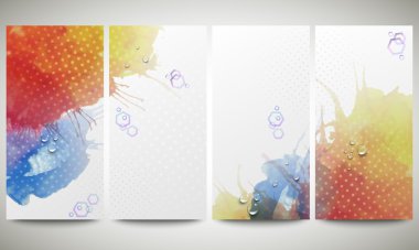 Soyut el suluboya arka plan metin mesajı için boş yer ile çekilmiş. Renkli afiş koleksiyonu, soyut el ilanı düzenleri, vektör çizim şablonları