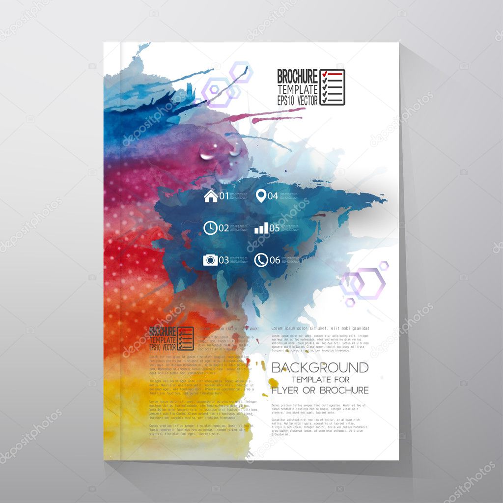 Abstract hand drawn watercolor background with place for text message. Eurasia map element. Brochure or flyer vector illustration template
