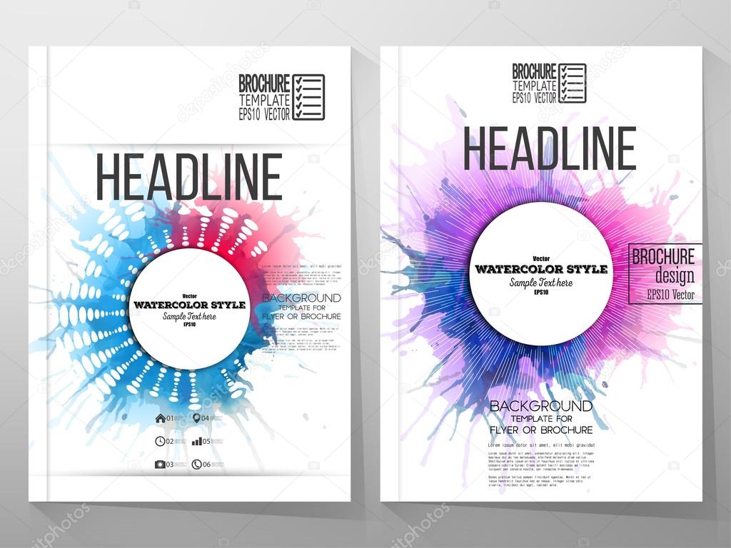 Abstract circle white banners with place for text, watercolor stains and vintage style star burst. Business vector templates, brochure, flyer or booklet