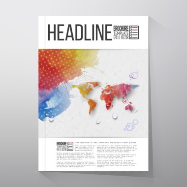 Soyut el suluboya arka plan metin mesajı için yer ile çekilmiş. Dünya harita öğesi. Broşür veya el ilanı vektör çizim şablonu