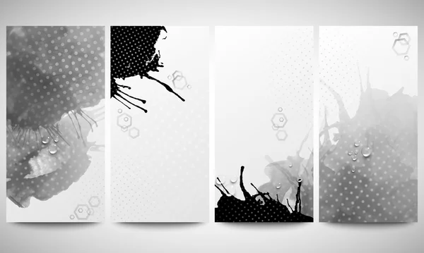 Abstrato mão desenhada aquarela cinza-preto fundo com lugar vazio para mensagem de texto. Coleção de banners monocromáticos, layouts de folheto abstrato, modelos de ilustração vetorial — Vetor de Stock