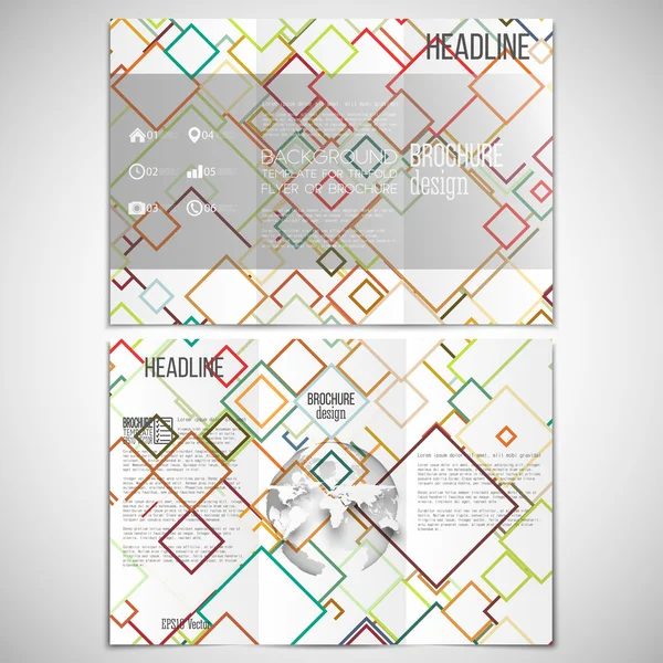 Set vettoriale di brochure trifold modello di design su entrambi i lati con elemento globo mondo. Astratto sfondo colorato, illustrazione vettoriale — Vettoriale Stock