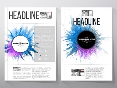 Abstract circle banners with place for text, watercolor stains and vintage style star burst. Business vector templates, brochure, flyer or booklet