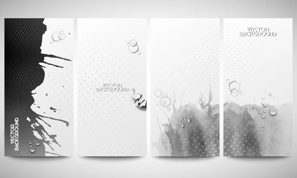 Abstract hand drawn watercolor gray-black background with empty place for text message. Monochrome banners collection, abstract flyer layouts, vector illustration templates — Stock Vector