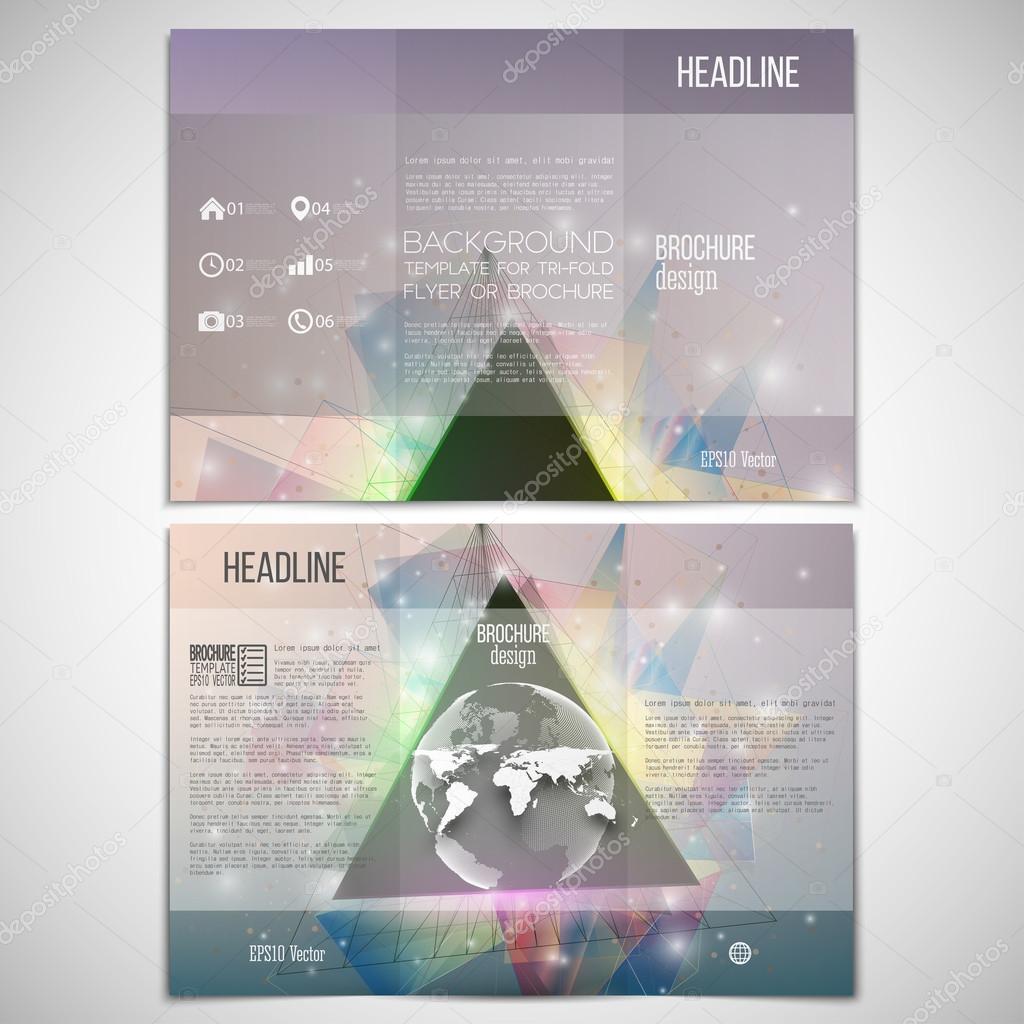 vector set of tri fold brochure design template on both sides with