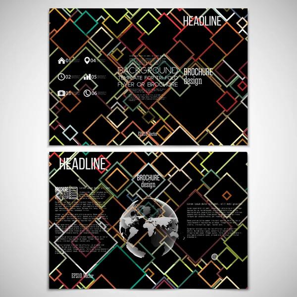 Vector set gevouwen brochure ontwerpsjabloon aan beide zijden met wereld globe element. Abstract gekleurde achtergrond, vectorillustratie — Stockvector