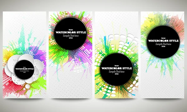 Web banners collection, abstract flyer layouts. Set of colorful flyers with  watercolor stains and place for text, vector illustration templates — ストックベクタ