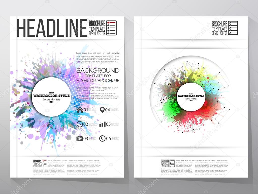 Abstract circle white banners with place for text, watercolor stains, and molecular geometric grid. Business vector templates, brochure, flyer or booklet