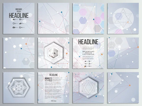 Satz von 12 kreativen Karten, quadratische Broschüren-Vorlage-Design. abstrakte Hintergründe, konzeptionelle technische Gestaltung, Vektorvorlagen — Stockvektor