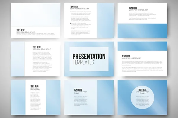 Set di 9 modelli per diapositive di presentazione. Illustrazione vettoriale sfondo blu . — Vettoriale Stock