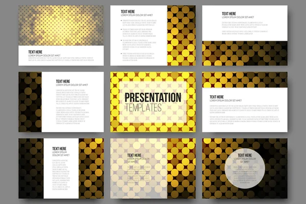 Conjunto de 9 plantillas de vectores para diapositivas de presentación. Fondo de puntos dorados abstractos — Vector de stock