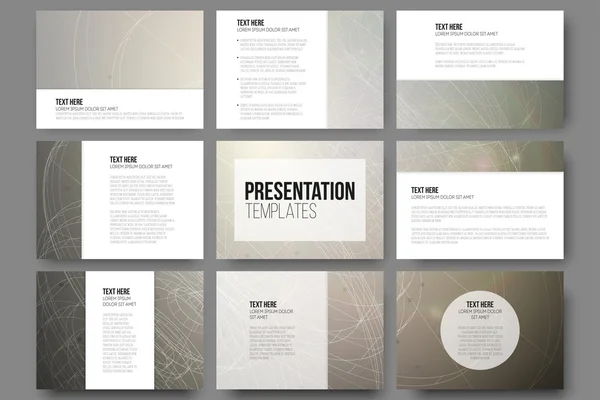 Set van 9 vector sjablonen voor presentatie dia's. Conceptuele abstracte wetenschappelijke achtergrond, minimalistisch design — Stockvector