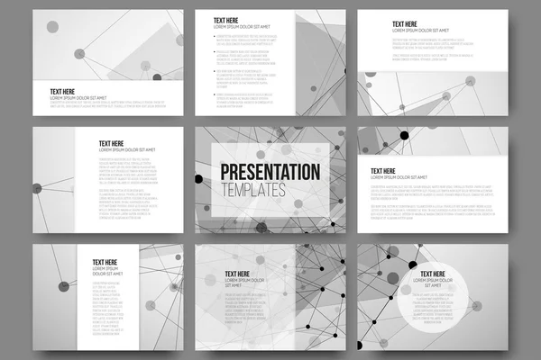 Conjunto de 9 modelos para slides de apresentação. Fundos cinzentos abstratos, vetores de design de triângulo — Vetor de Stock