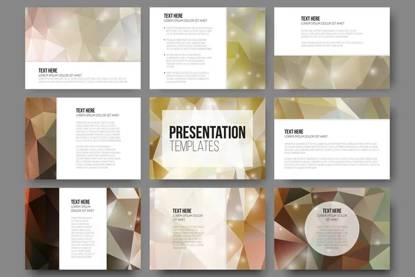 Set of 9 templates for presentation slides. Brown abstract backgrounds. Triangle design vectors — ストックベクタ