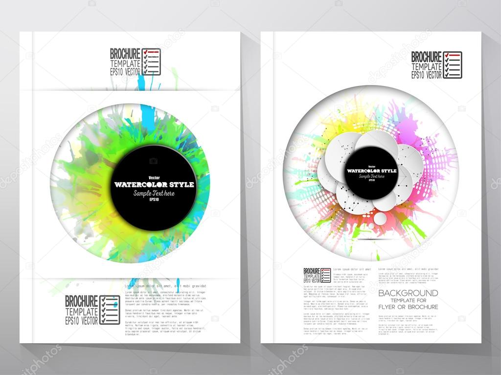 Abstract circle black banners with place for text and watercolor stains. Business vector templates, brochure, flyer or booklet