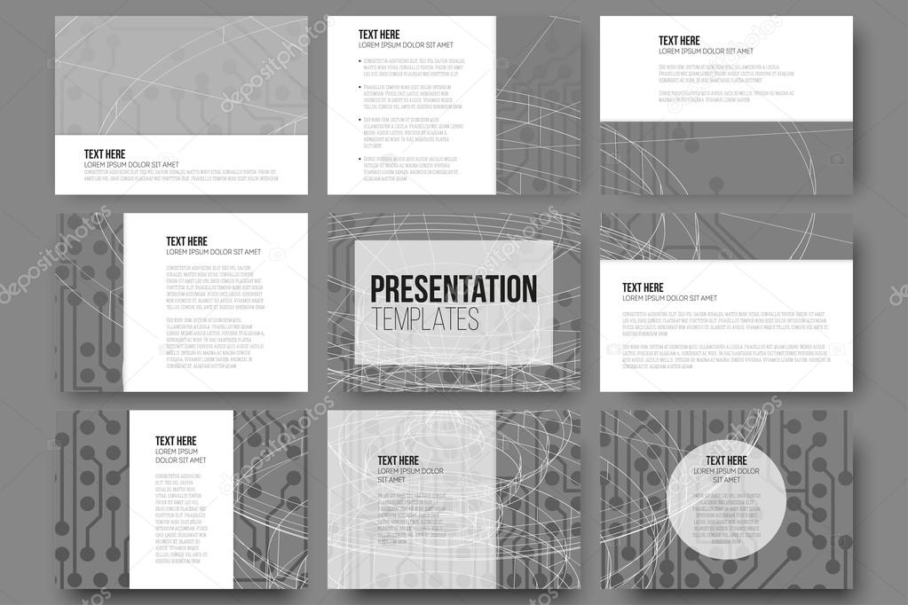 Set of 9 templates for presentation slides. Conceptual design vector templates. Abstract scientific backgrounds