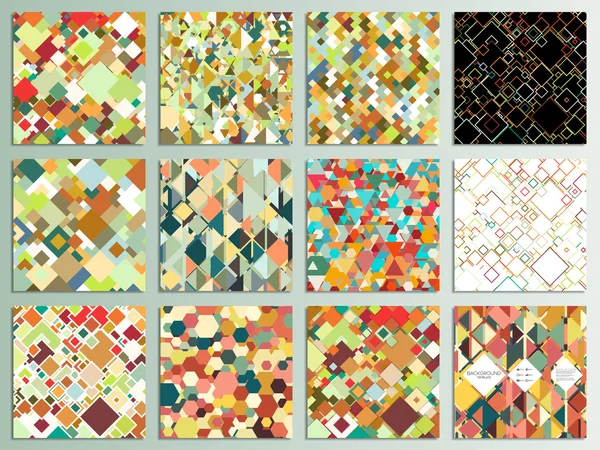 Conjunto de cartões coloridos abstratos, ilustração vetorial quadrada ou triangular — Vetor de Stock
