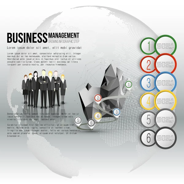 专业的商务团队站立在灰色的背景与时间轴和世界地球组。矢量图模板为您的设计的 — 图库矢量图片
