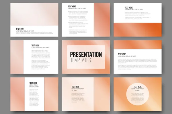 プレゼンテーションのスライドの 9 テンプレートのセット。オレンジ色の背景のベクトル図. — ストックベクタ