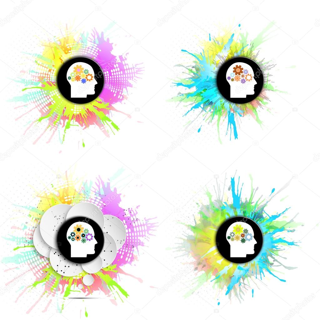 Vector icons set of human head with gears